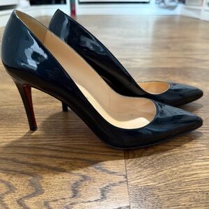 Christian Louboutin Pigalle Follies 90 Patent Leather Heels - Dark Navy / Teal